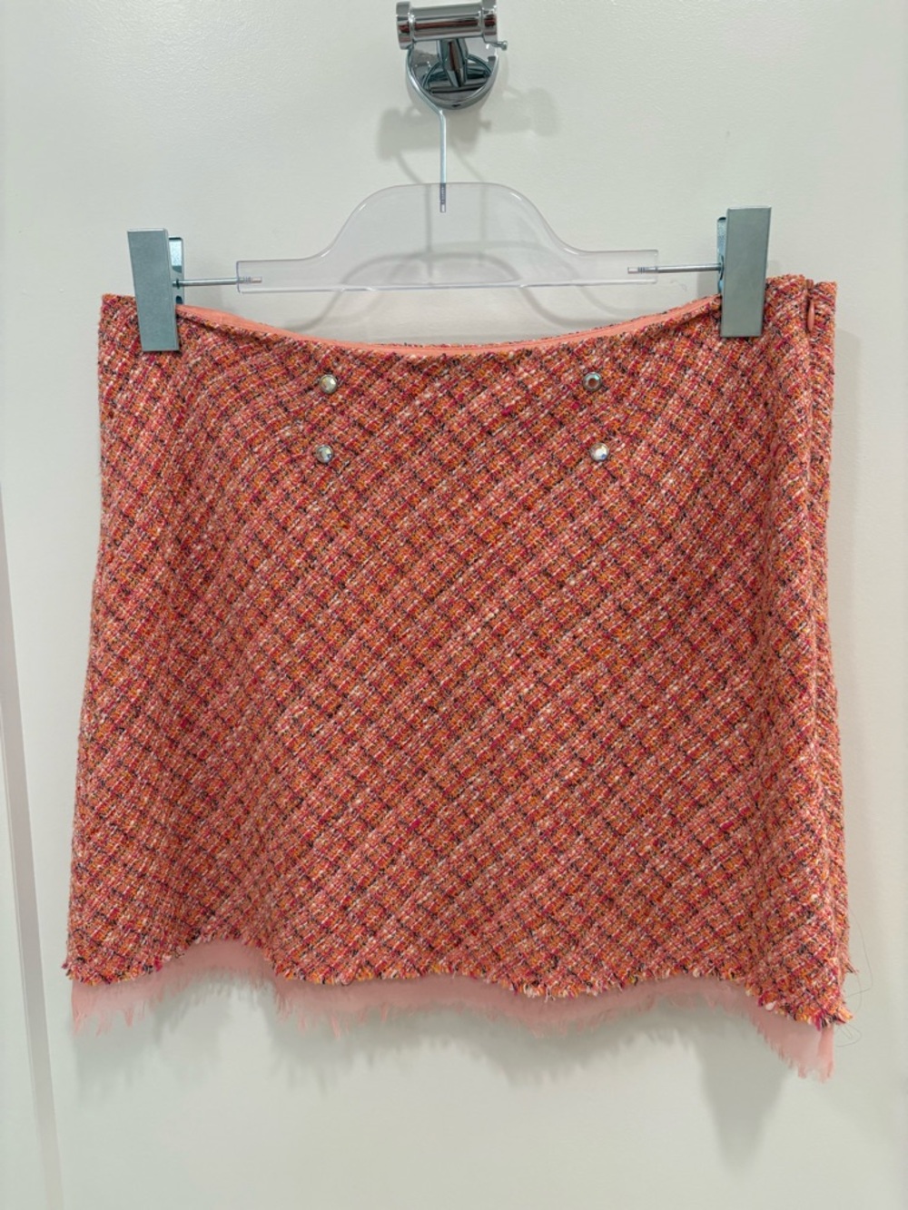 Vintage Y2K Pink Orange Tweed Single Rhinestone Mini Skirt Size 4